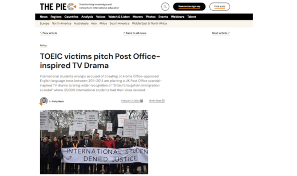  Migrant Voice - The PIE News interviewed Migrant Voice Director Nazek Ramadan on the upcoming drama based on the TOEIC test cheating scandal